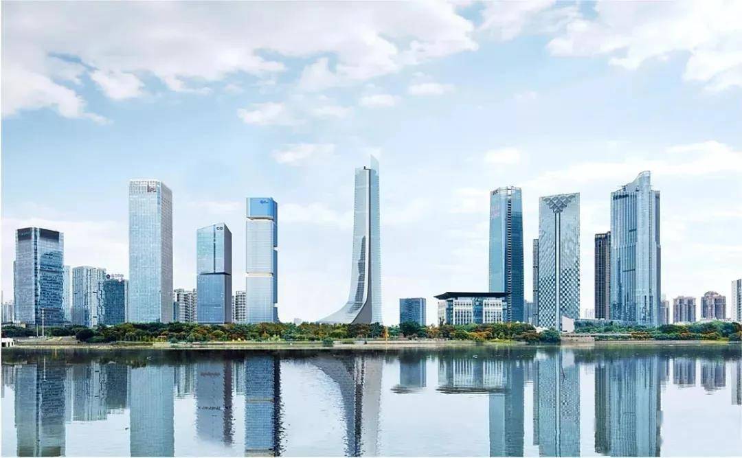 杭州市钱塘江新城现代城市天际线杭州旅游